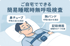 ご自宅で出来る簡易睡眠無呼吸検査 鼻チューブ呼吸の流れを測定 胸バンド 記録機器 睡眠中のデータを録音
